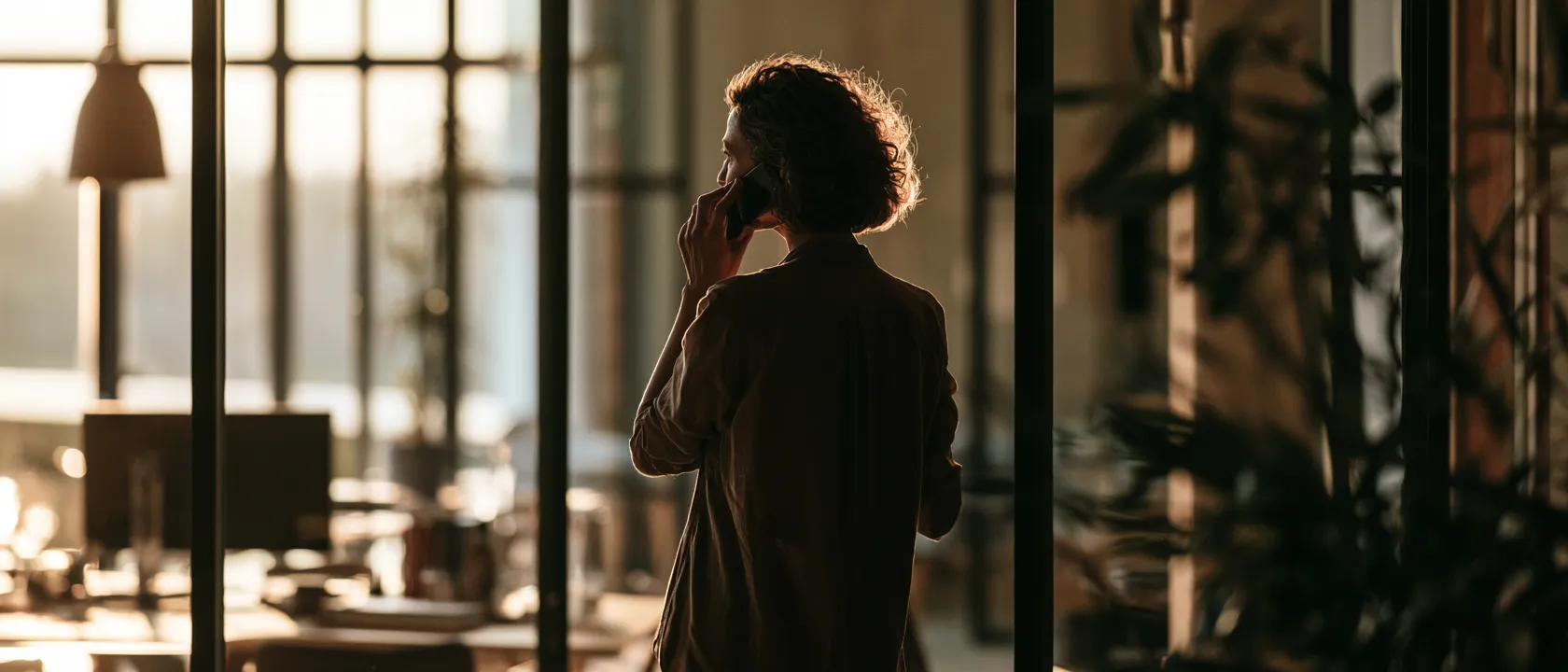 Person on a call in a sunlit office
